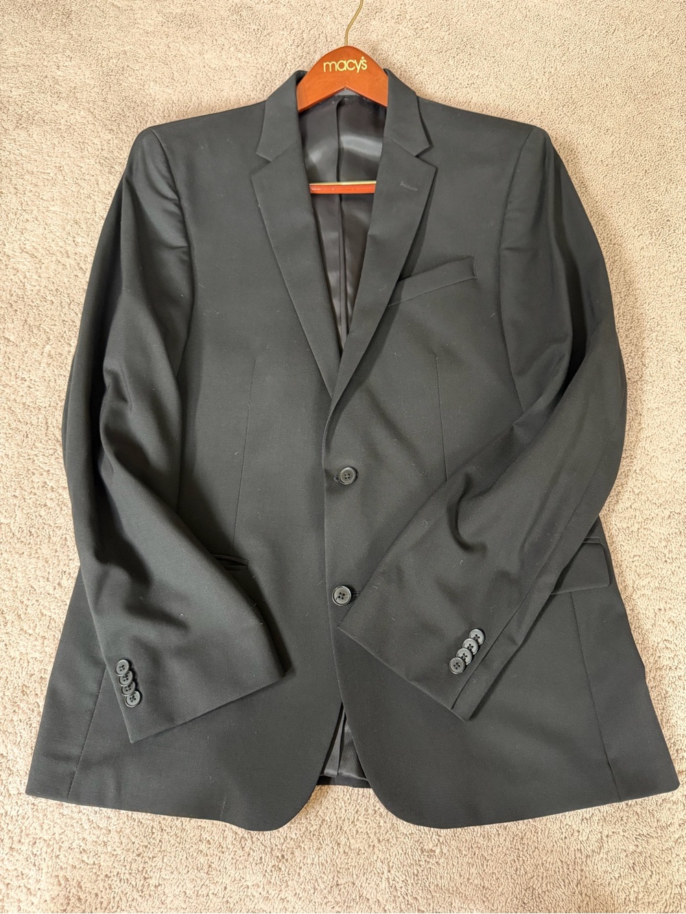 Kenneth Cole New York Mens Suit Jacket Blazer 42L Solid Black 100% Wool KC26A